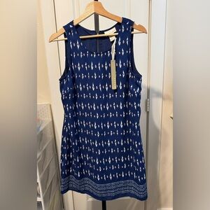 Kenar Blue Pink White Sleeveless Lined Zip Geo Pattern Dress Size 8 Medium NWT